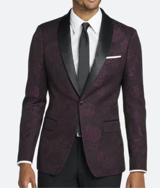 Men's Egara Red Wine Slim Fit Shawl Lapel Dinner Jacket